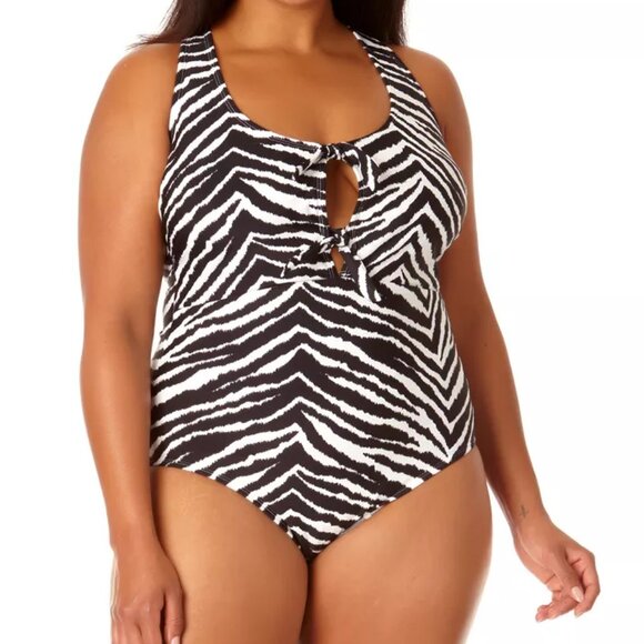 NWT Salt + Cove Juniors' Printed Knot-Front Cross-Back 1 Piece Size 0X $50 FF306 - Picture 3 of 3